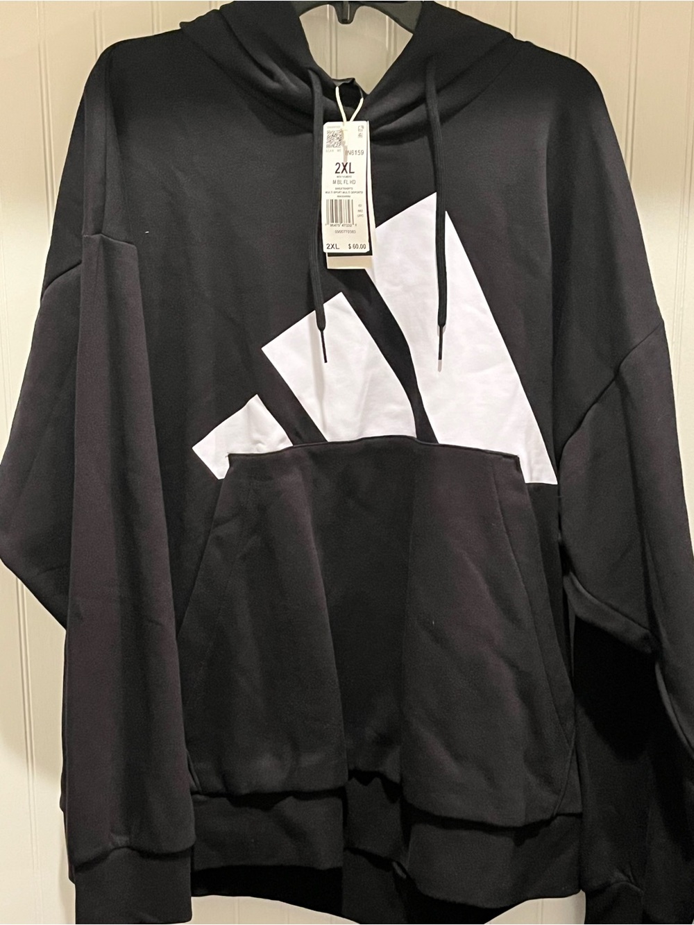 Men’s Adidas Black Hoodie sweatshirt with White Geometric Logo new 2XL XXL